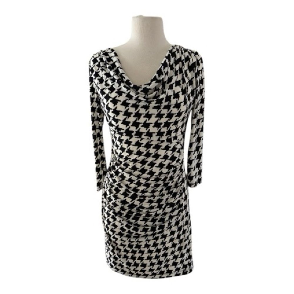 Muse Body Con Houndstooth Dress Drape Neck Stretch Casual